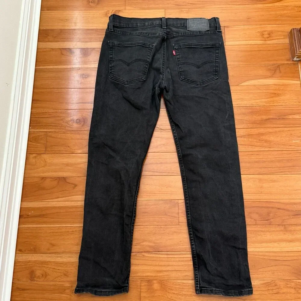 Men Levi’s 502 Regular Taper Fit Jeans Black Stretch Denim W32 L30 Denim Casual